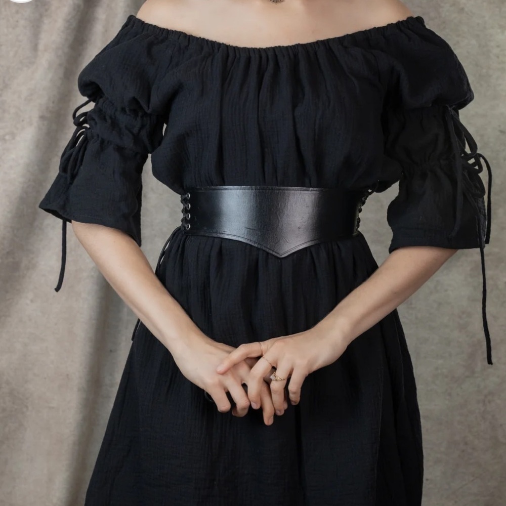 French Meadows Wide Leather Waist Belt In Black NWT